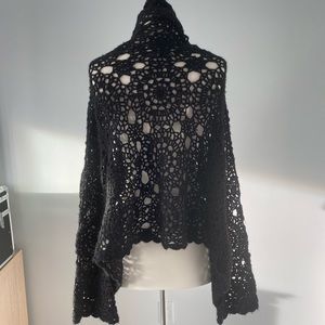 bebe Black Crochet Poncho